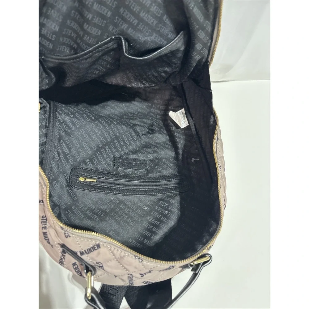 Steve Madden Quilted Tan & Black‎ Backpack Bag Multiple Pockets